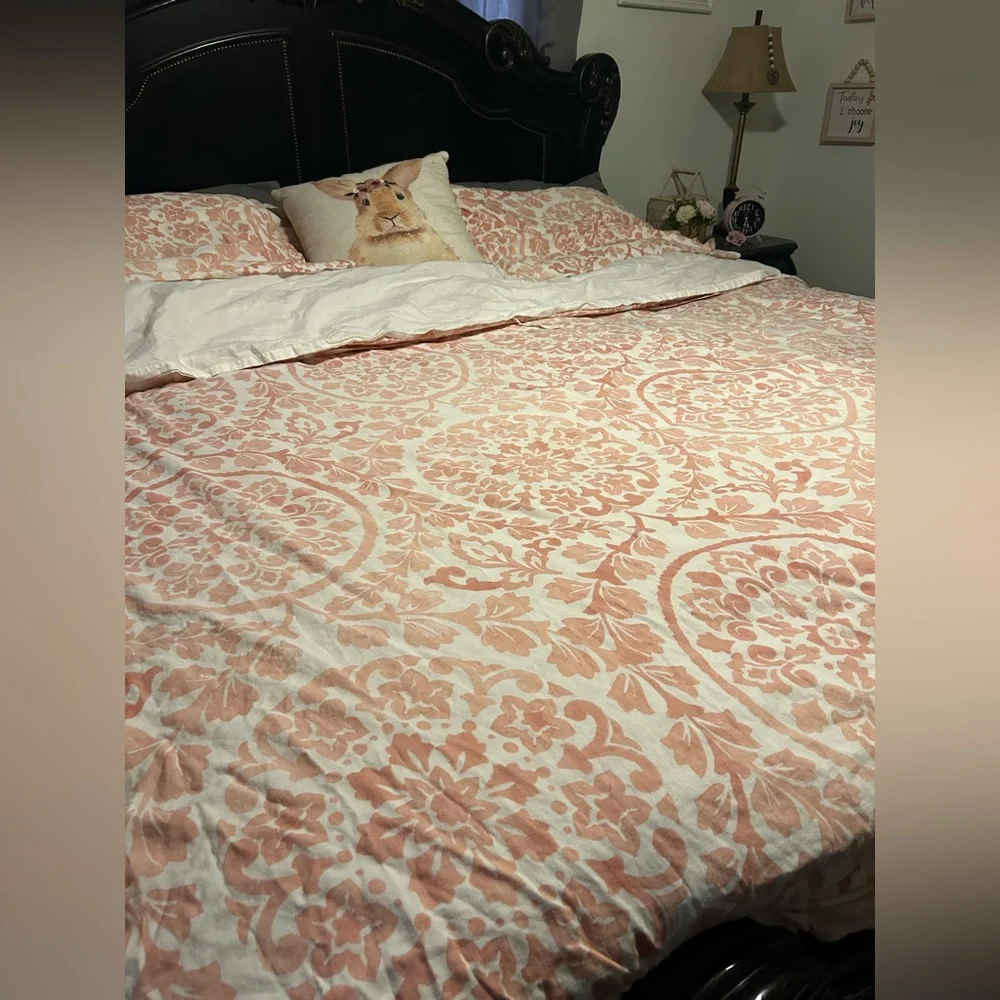 50% off w❤️ POTTERY BARN LINEN COTTON ANA MEDALLION KING DUVET COVER 2 SHAMS